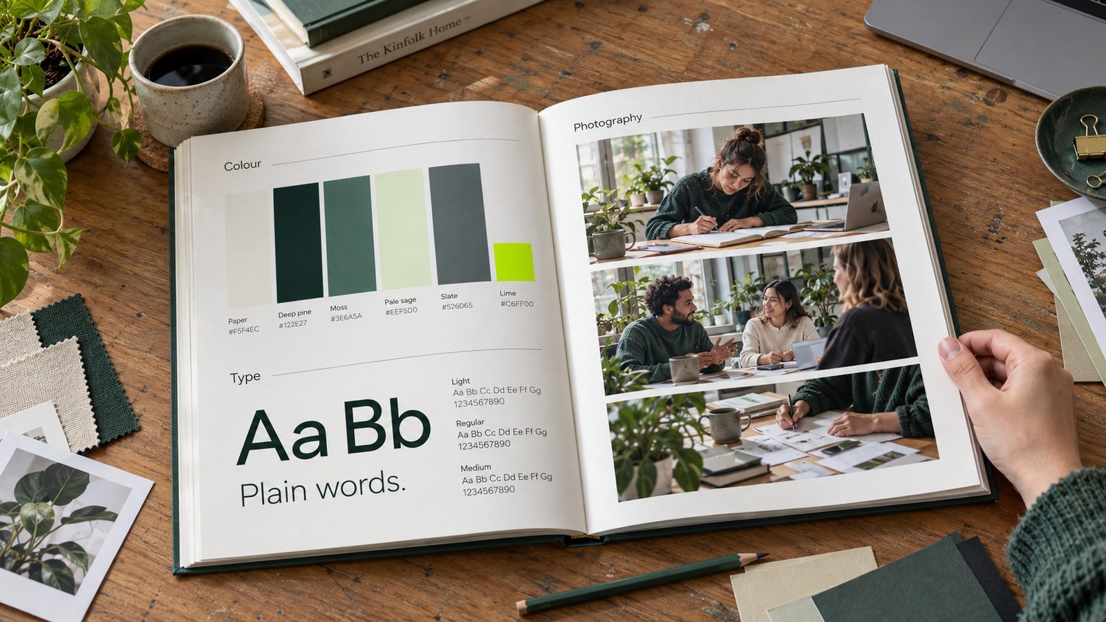 A marketer compares a generic product photo with an on-brand one on her screen